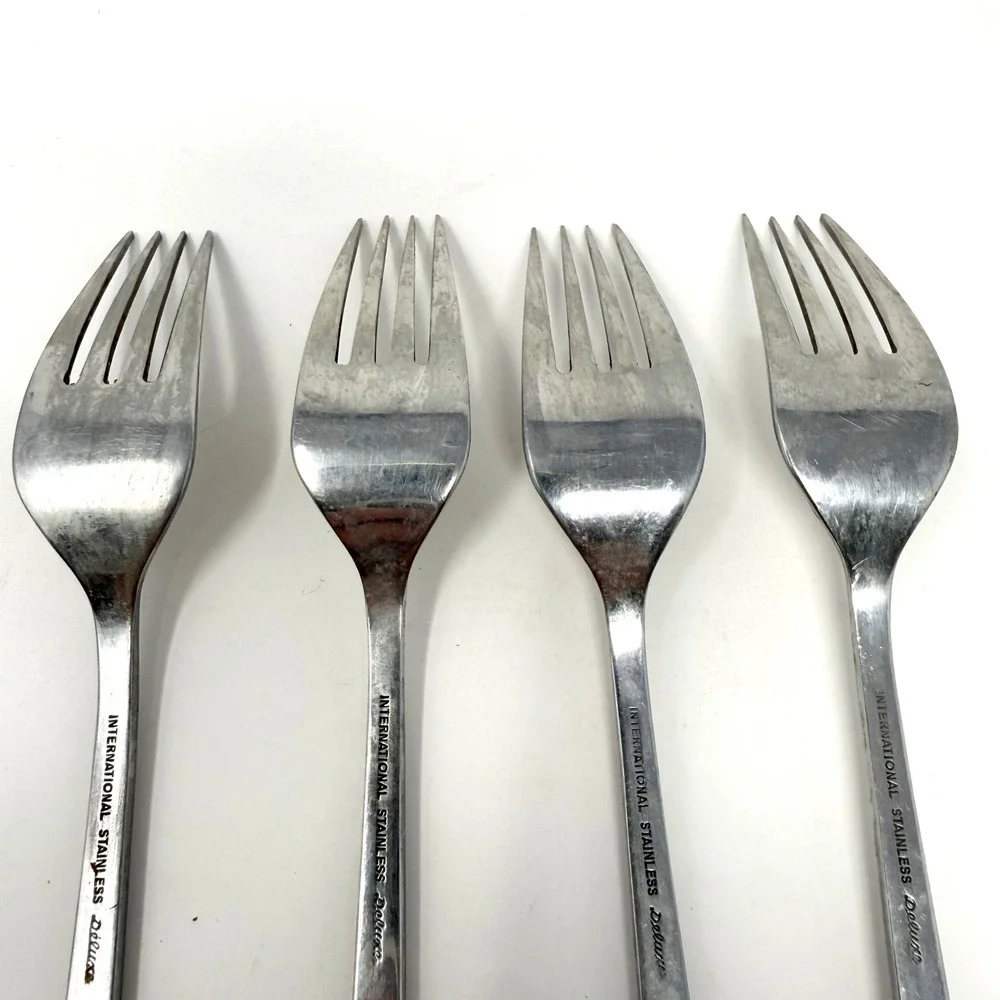 International Stainless Deluxe Danish Scroll Dinner Forks‎ Set of 4 MCM VTG